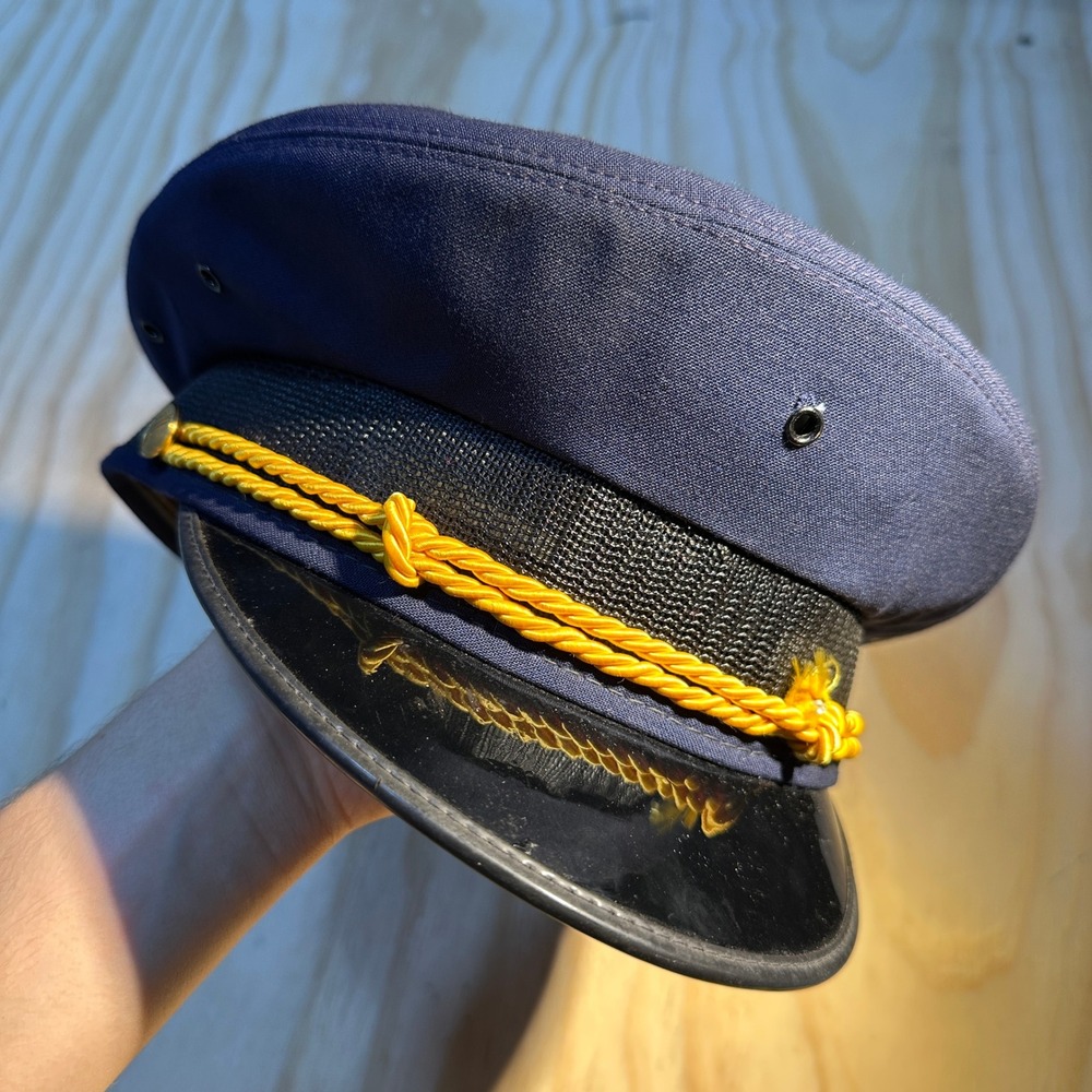 Vintage Navy Blue Chauffeur Captain Hat Size 7 1/4 Gold Cord Service Cap